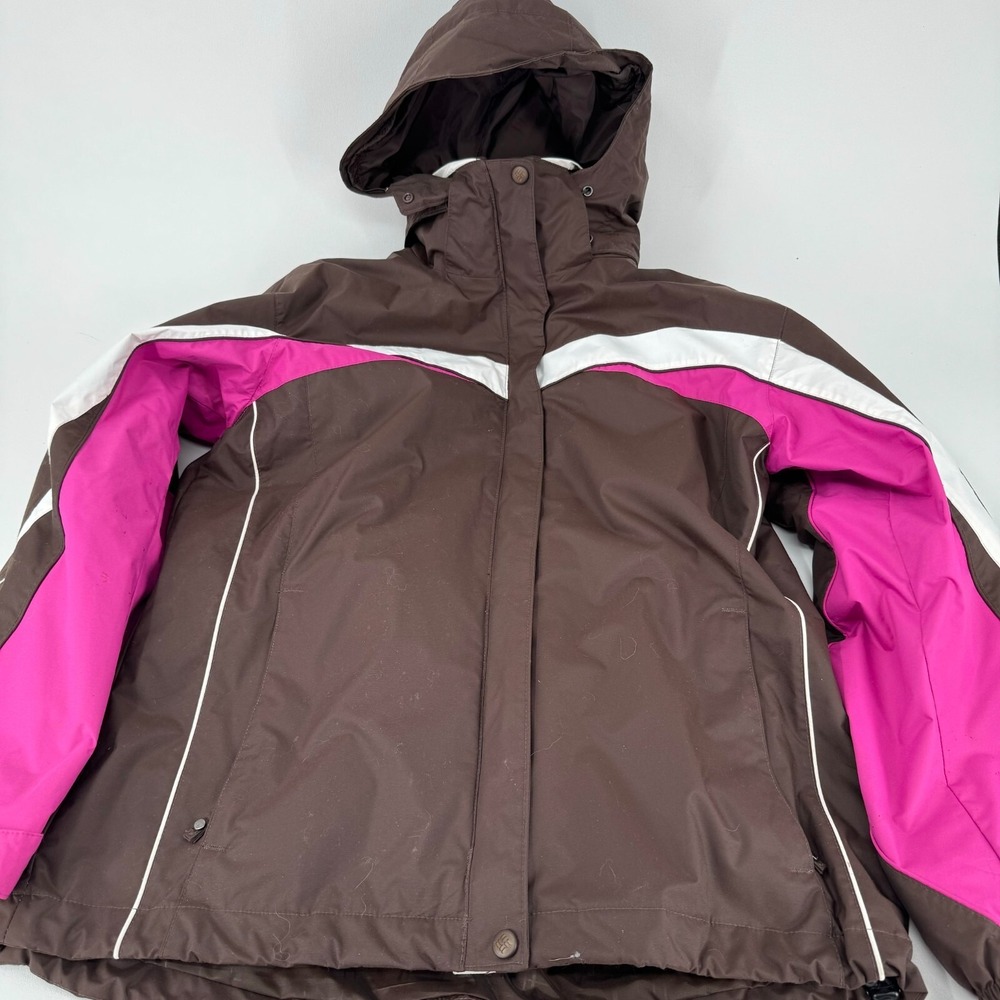 Columbia Interchange Ski Jacket WOMENS Brown Pink Full Zip Hooded Snow Winter L - Picture 8 of 15